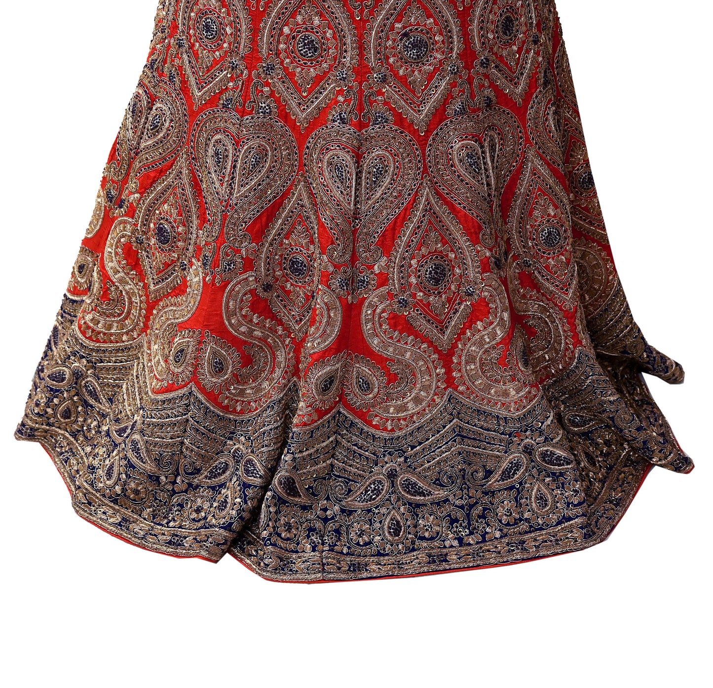 Indian Vintage Heavy Red Pure chanderi Silk Hand Embroidered semi stitched Lehenga/Skirt By Designer Sabyasachi Bridal Wear Dabka/ Zardozi