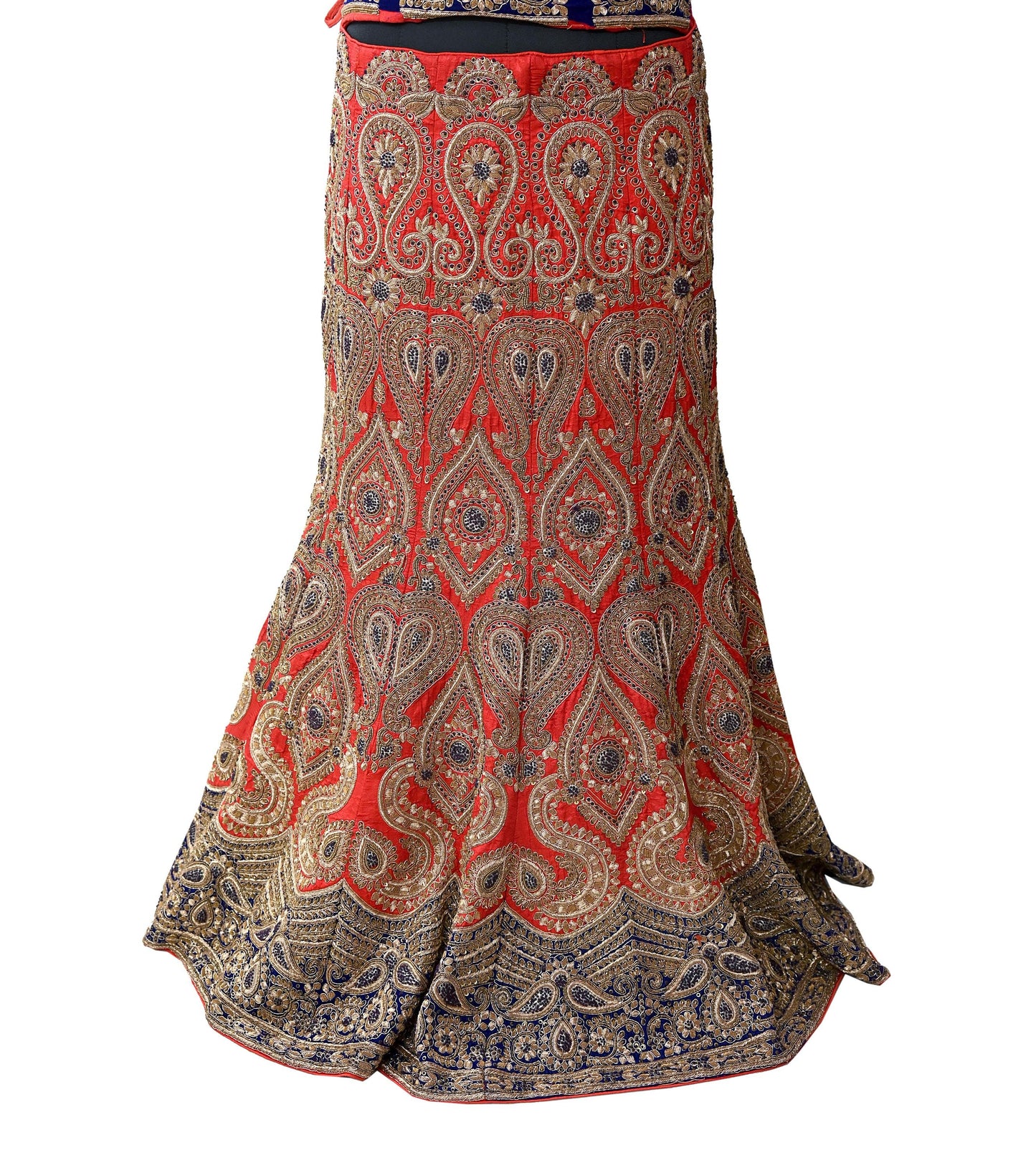 Indian Vintage Heavy Red Pure chanderi Silk Hand Embroidered semi stitched Lehenga/Skirt By Designer Sabyasachi Bridal Wear Dabka/ Zardozi