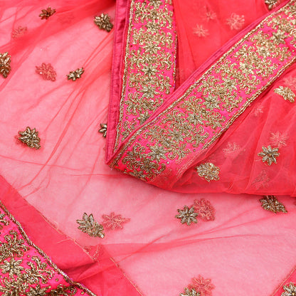 Indian party wear Rani Pink & Peach Net Raw silk Hand Embroidered Semi Stitched Lehenga Set of 3pcs Bollywood style wedding wear