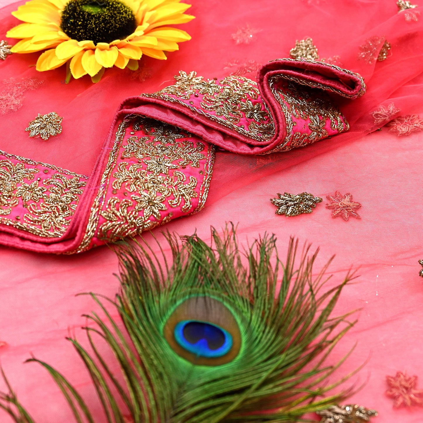 Indian Vintage Heavy Peach Dupatta Net Mesh Long Stole Hand Embroidered Scarves Golden Zardozi Dabka Zari Stole Bridal/ Wedding veil