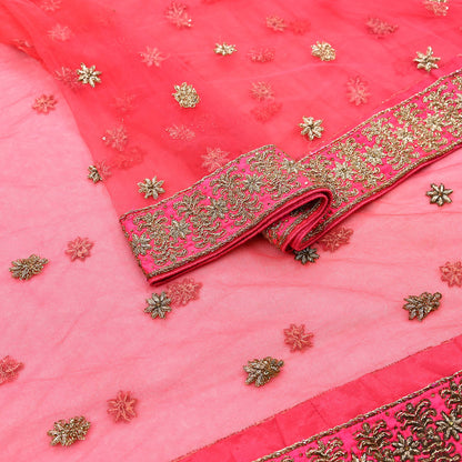 Indian Vintage Heavy Peach Dupatta Net Mesh Long Stole Hand Embroidered Scarves Golden Zardozi Dabka Zari Stole Bridal/ Wedding veil