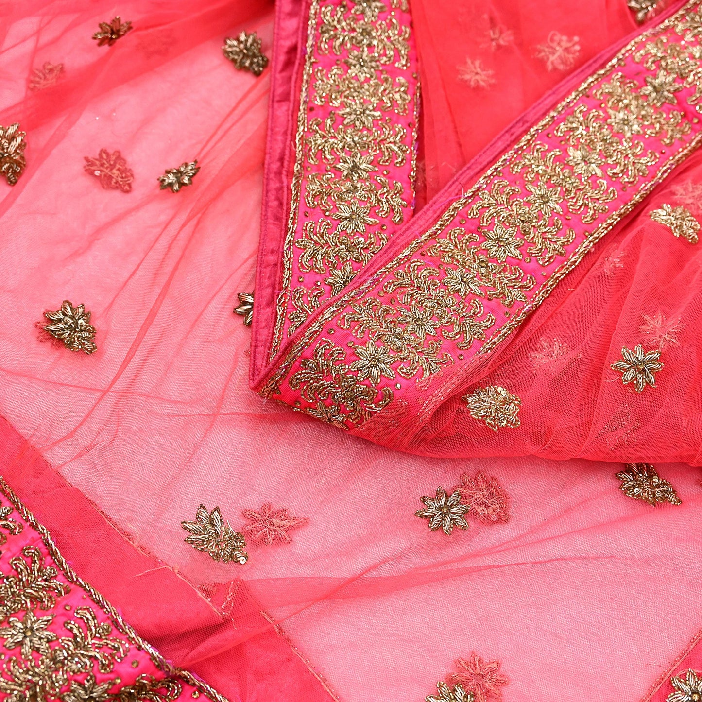 Indian Vintage Heavy Peach Dupatta Net Mesh Long Stole Hand Embroidered Scarves Golden Zardozi Dabka Zari Stole Bridal/ Wedding veil