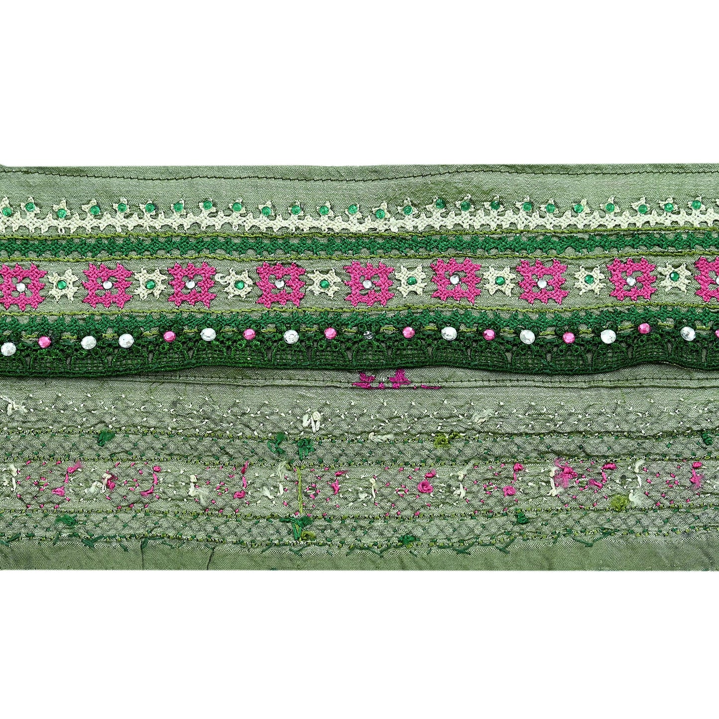 Indian Vintage Sari Border Pure Silk Hand Embroidered crosia 1yd Craft Trim Lace Sewing Sari Ribbon Recycled Dress making Crafting Quilting