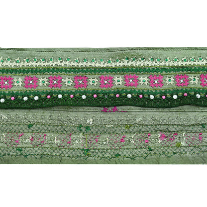 Indian Vintage Sari Border Pure Silk Hand Embroidered crosia 1yd Craft Trim Lace Sewing Sari Ribbon Recycled Dress making Crafting Quilting