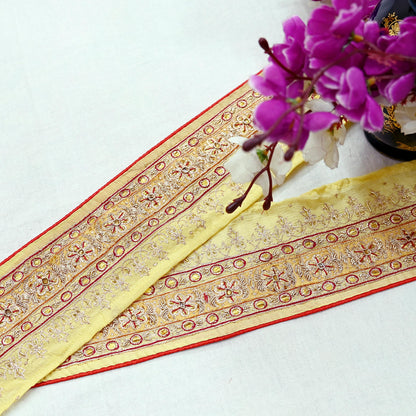 Indian Vintage Saree Border Yellow Hand Embroidered 1yd Craft Trim Lace Sewing Sari Ribbon Pure silk  Zardozi/Dabka