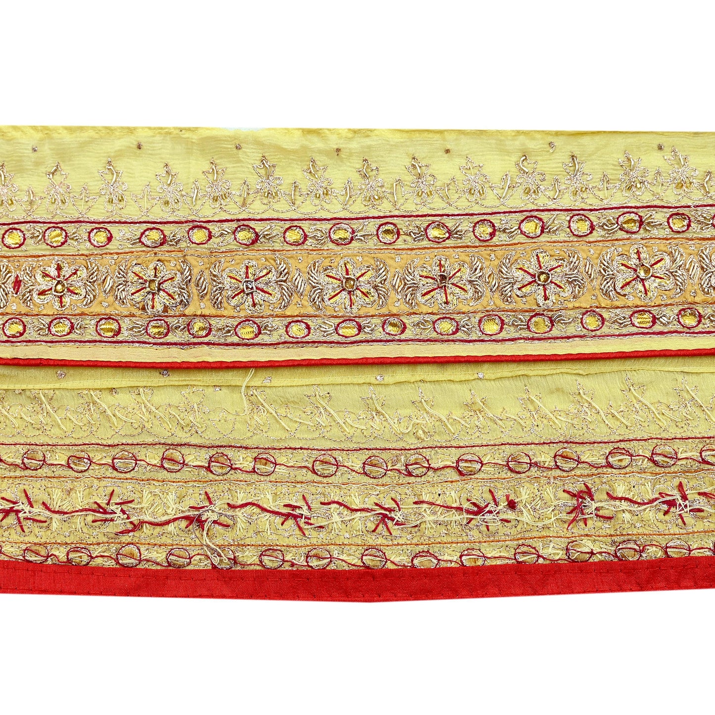 Indian Vintage Saree Border Yellow Hand Embroidered 1yd Craft Trim Lace Sewing Sari Ribbon Pure silk  Zardozi/Dabka