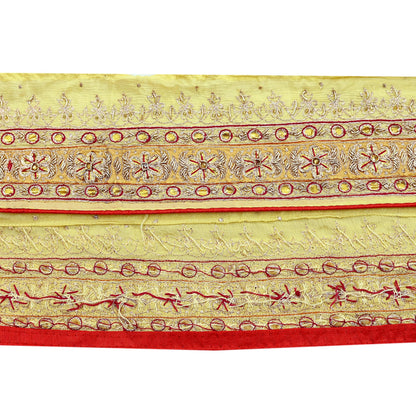 Indian Vintage Saree Border Yellow Hand Embroidered 1yd Craft Trim Lace Sewing Sari Ribbon Pure silk  Zardozi/Dabka