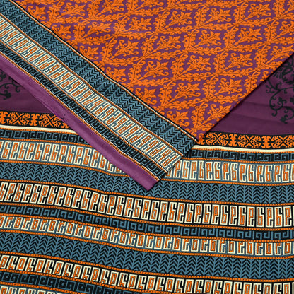 Indian Vintage Purple & Orange Moss Crepe Saree Printed Floral Sari Fabric 5 Yards Soft Craft Fabric Sewing, Dressmaking, Quilting,Upcycling