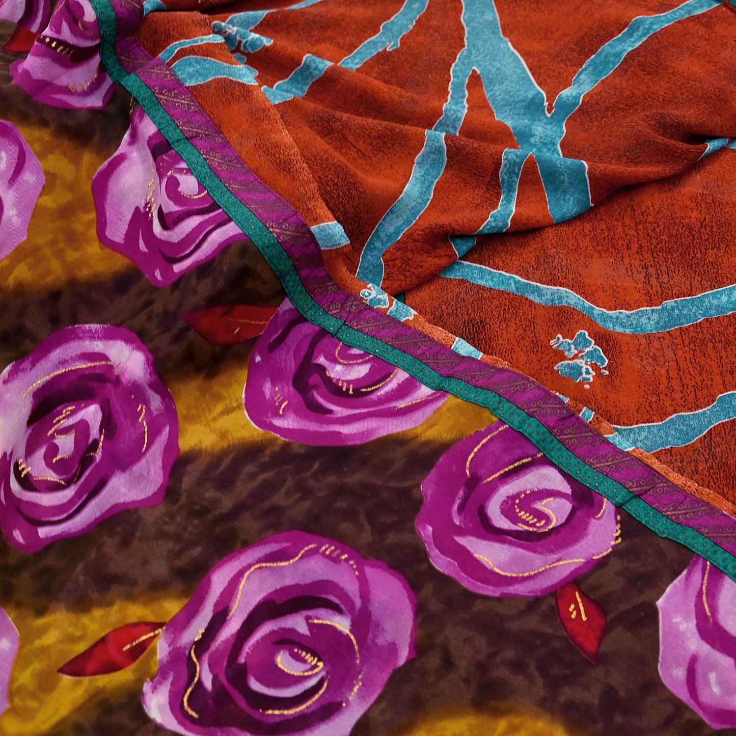 Indian Vintage Multi Saree Georgette Digital Printed Sari Sewing 6yard Craft Soft Crafting Dress Making