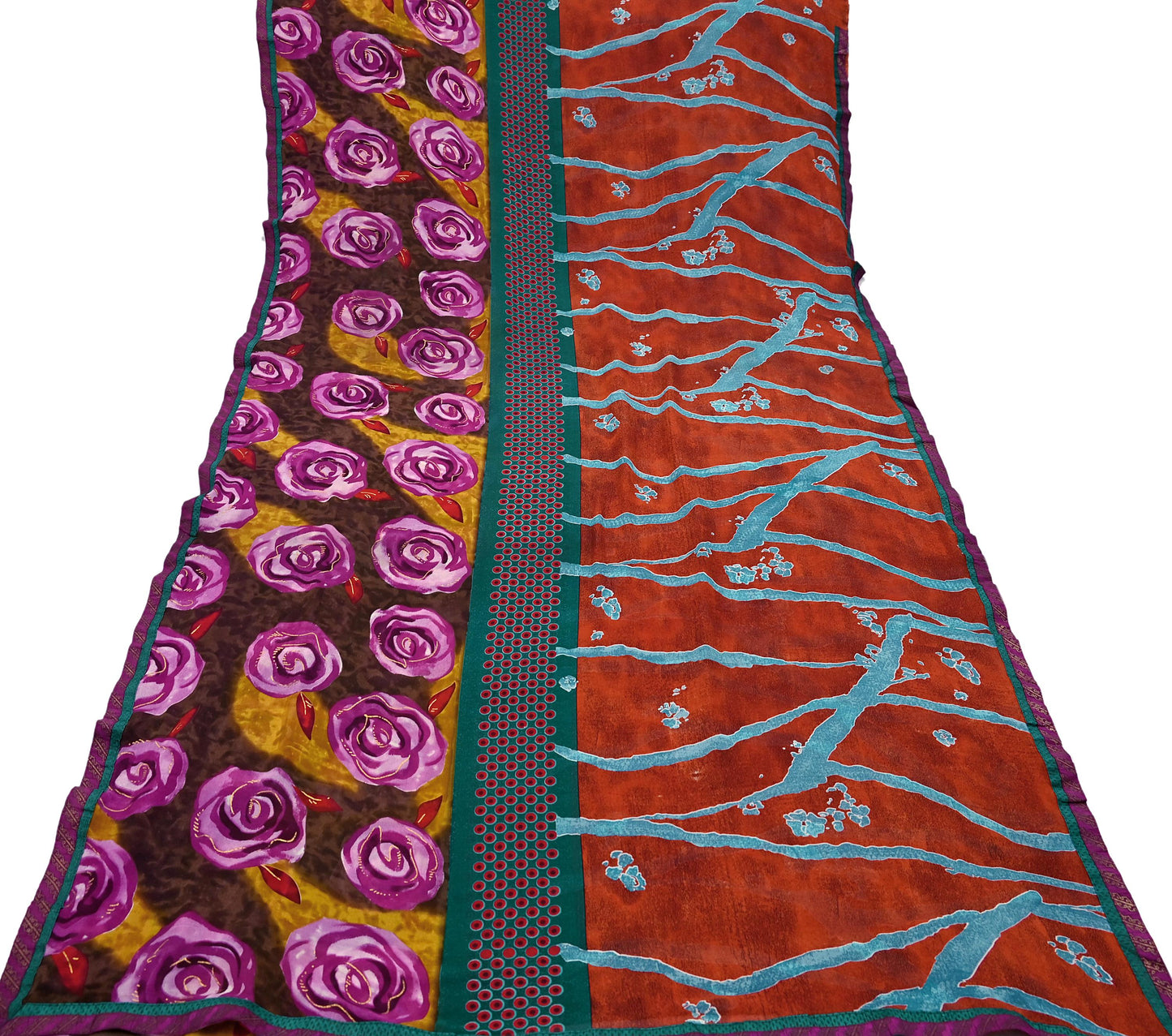 Indian Vintage Multi Saree Georgette Digital Printed Sari Sewing 6yard Craft Soft Crafting Dress Making