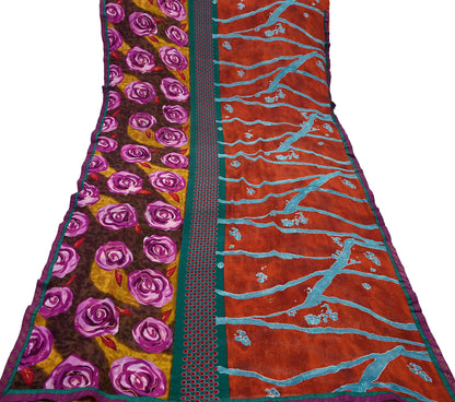 Indian Vintage Multi Saree Georgette Digital Printed Sari Sewing 6yard Craft Soft Crafting Dress Making