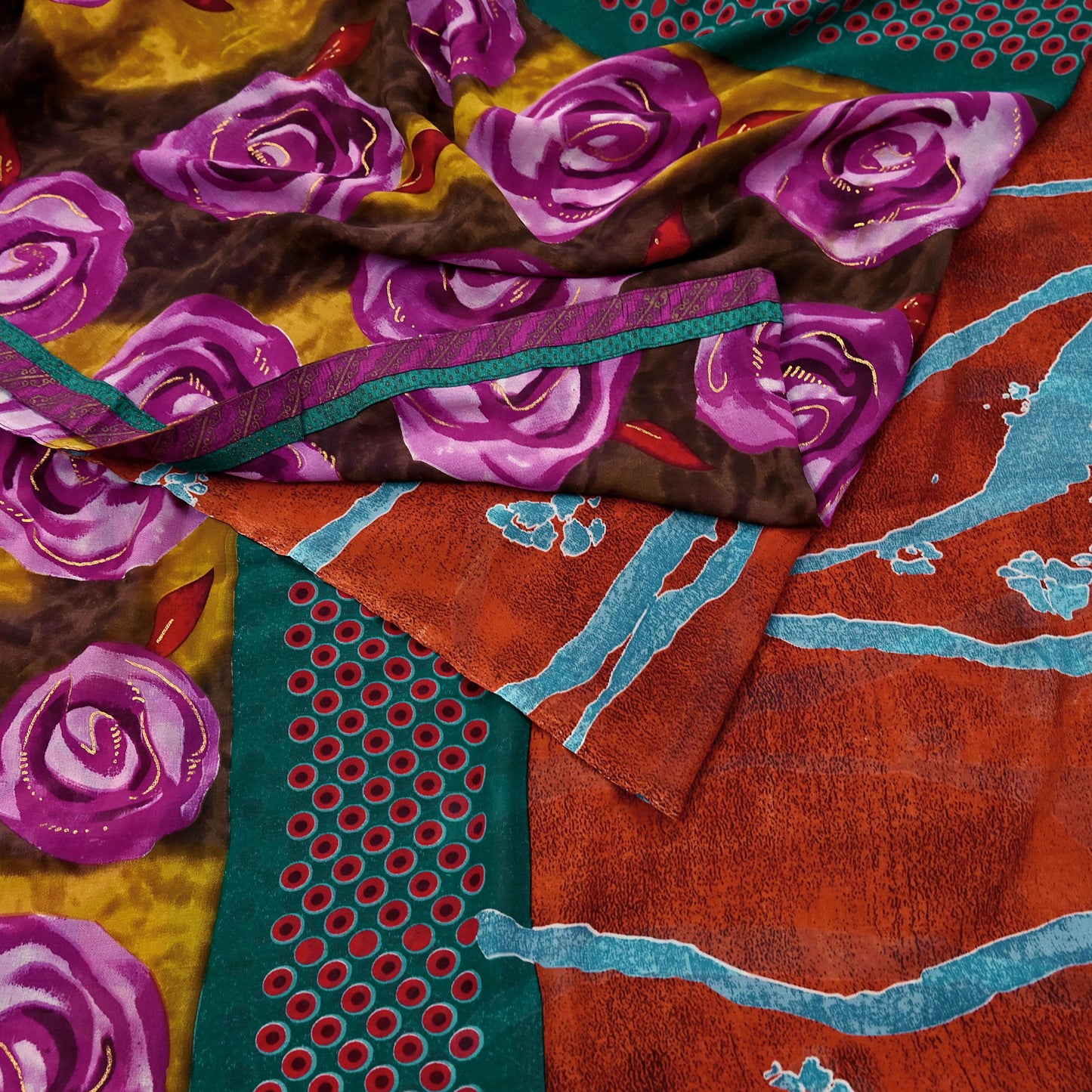 Indian Vintage Multi Saree Georgette Digital Printed Sari Sewing 6yard Craft Soft Crafting Dress Making