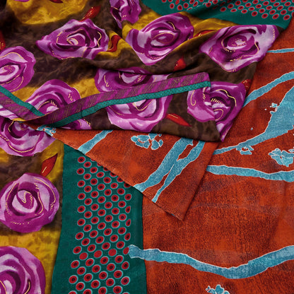 Indian Vintage Multi Saree Georgette Digital Printed Sari Sewing 6yard Craft Soft Crafting Dress Making