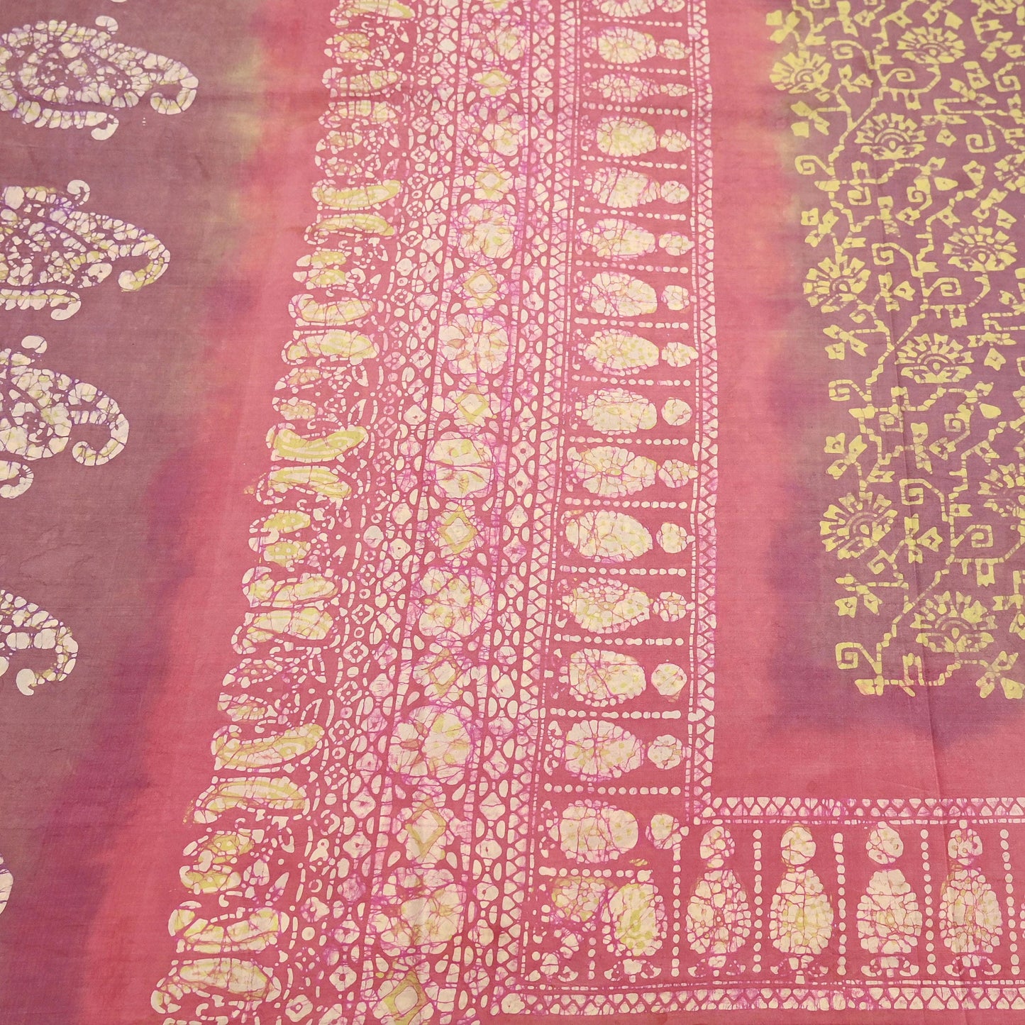 Indian Vintage Sari Pink & Brown Batik Printed Pure Silk Saree Craft Soft Fabric 5Yard Sewing Sarong Wrap Boho