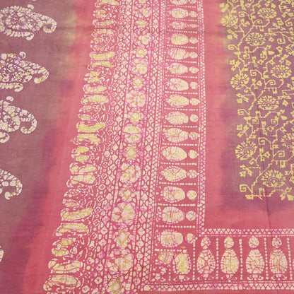 Indian Vintage Sari Pink & Brown Batik Printed Pure Silk Saree Craft Soft Fabric 5Yard Sewing Sarong Wrap Boho