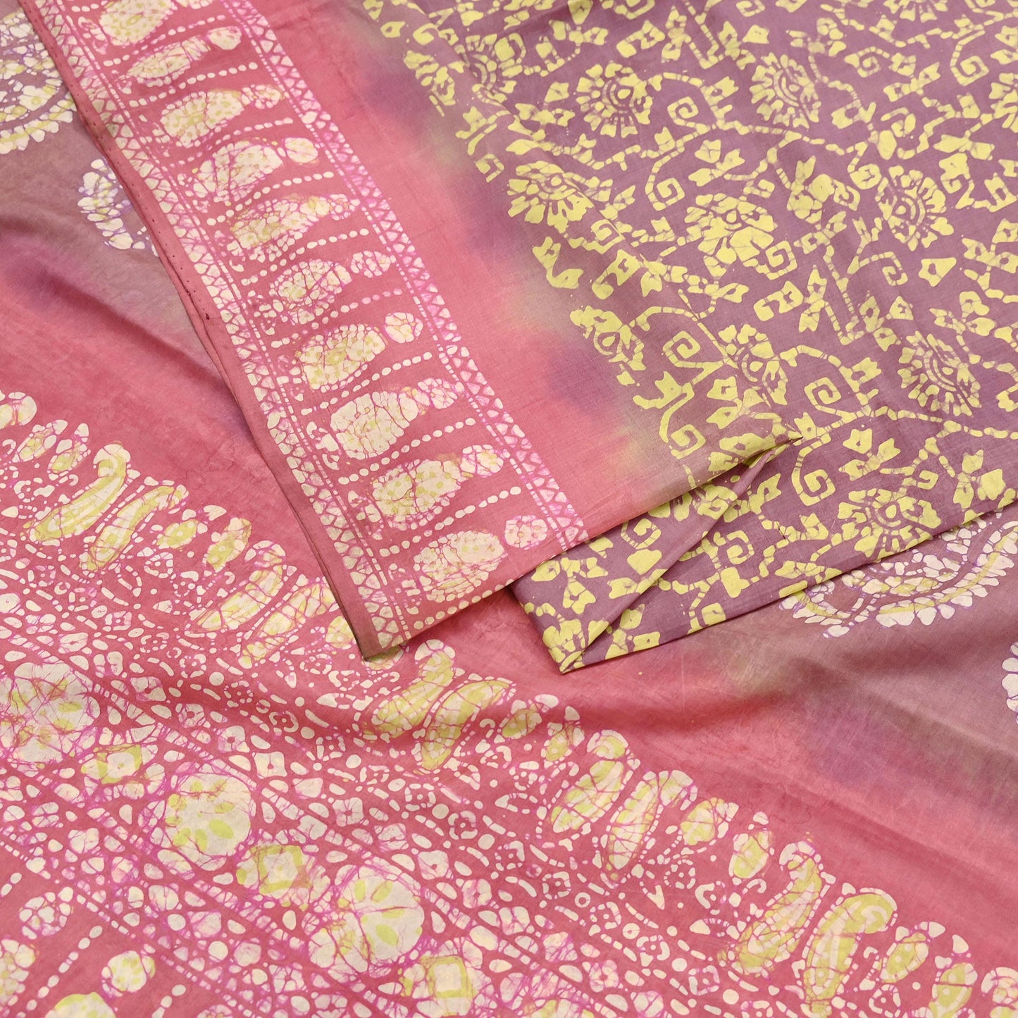 Indian Vintage Sari Pink & Brown Batik Printed Pure Silk Saree Craft Soft Fabric 5Yard Sewing Sarong Wrap Boho