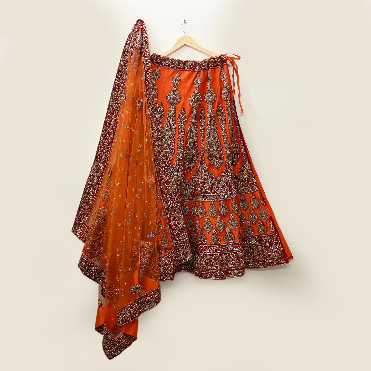 Indian party wear Orange Net Hand Embroidered Semi Stitched Lehenga Set of 2pcs Bollywood style wedding wear
