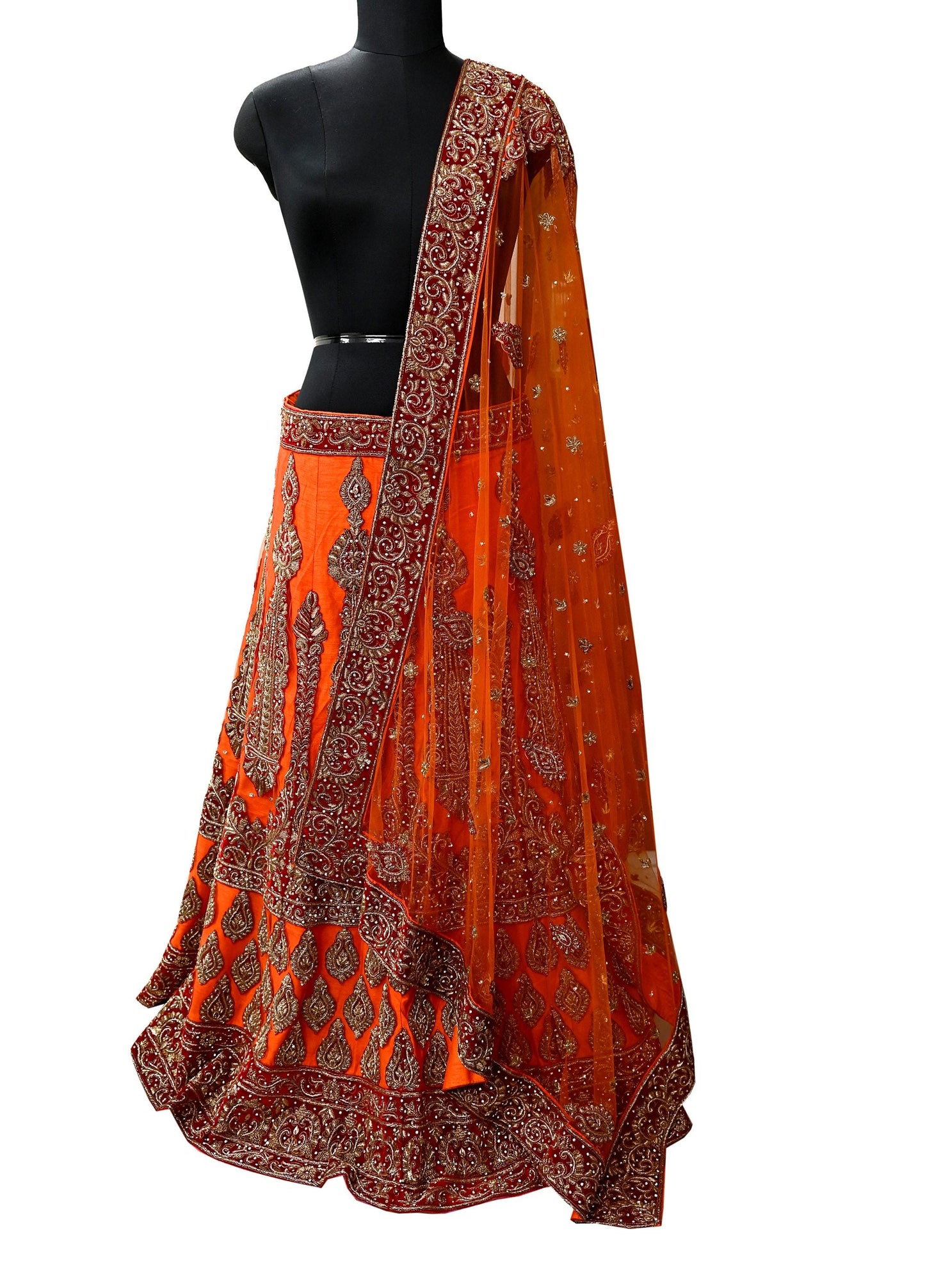 Indian party wear Orange Net Hand Embroidered Semi Stitched Lehenga Set of 2pcs Bollywood style wedding wear