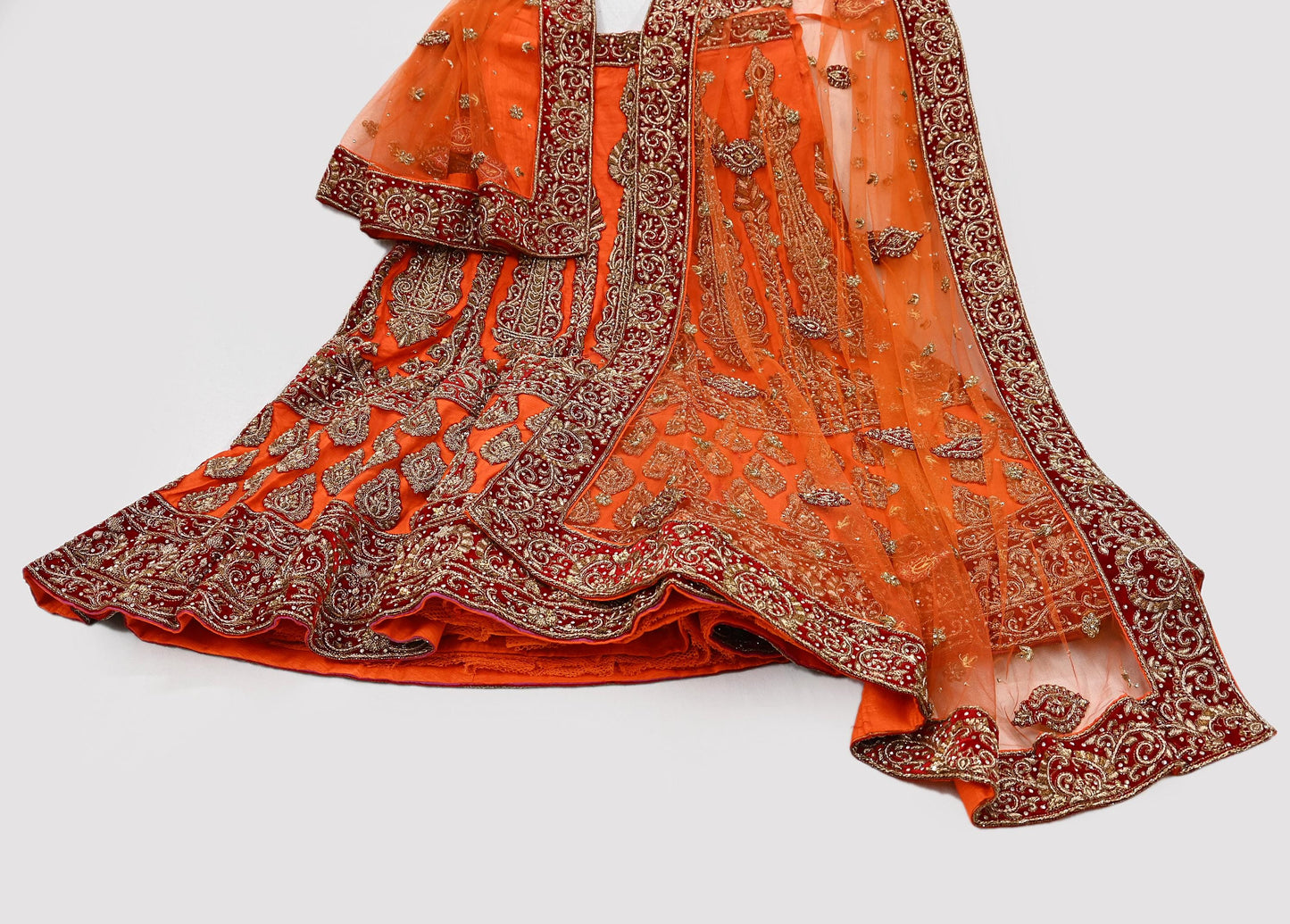 Indian party wear Orange Net Hand Embroidered Semi Stitched Lehenga Set of 2pcs Bollywood style wedding wear