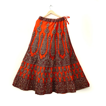 Indian Heavy Orange Hand Embroidered Semi Stitched Lehenga/Skirt Bridal Wear Zardozi/ Dabka Bollywood skirt party wear