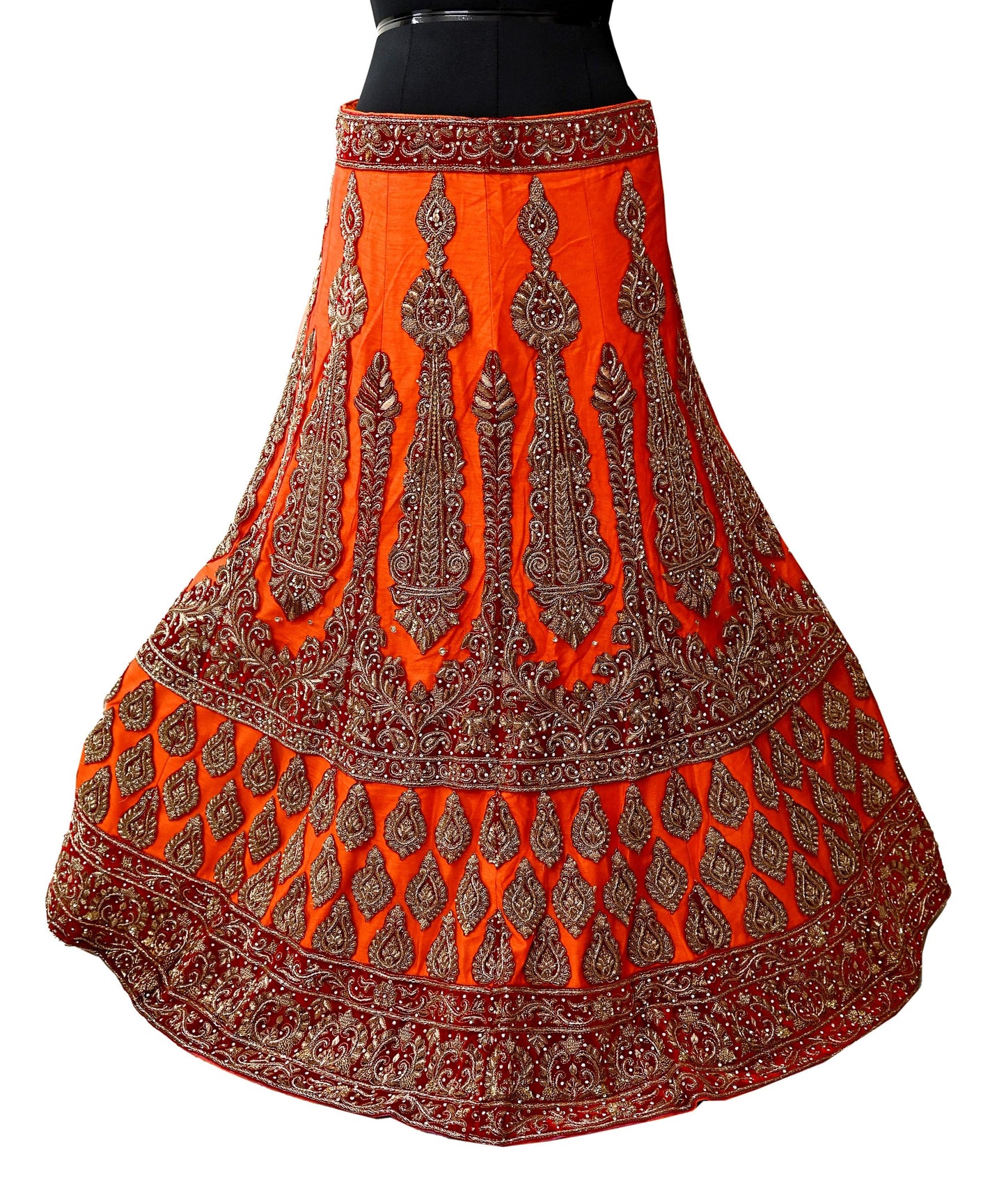 Indian Heavy Orange Hand Embroidered Semi Stitched Lehenga/Skirt Bridal Wear Zardozi/ Dabka Bollywood skirt party wear