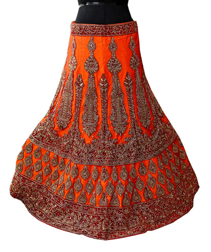 Indian Heavy Orange Hand Embroidered Semi Stitched Lehenga/Skirt Bridal Wear Zardozi/ Dabka Bollywood skirt party wear