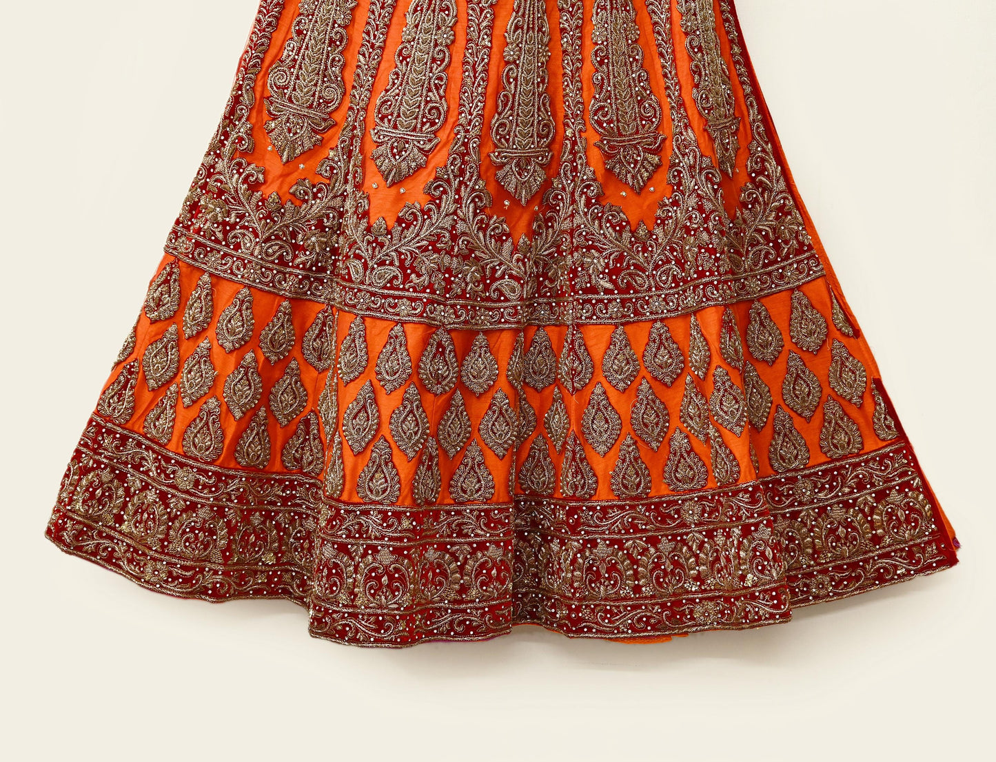 Indian Heavy Orange Hand Embroidered Semi Stitched Lehenga/Skirt Bridal Wear Zardozi/ Dabka Bollywood skirt party wear