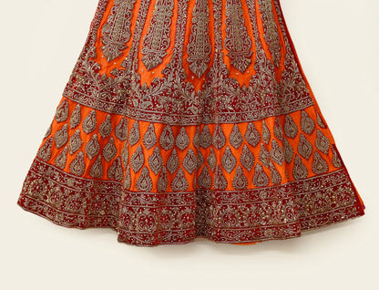 Indian Heavy Orange Hand Embroidered Semi Stitched Lehenga/Skirt Bridal Wear Zardozi/ Dabka Bollywood skirt party wear