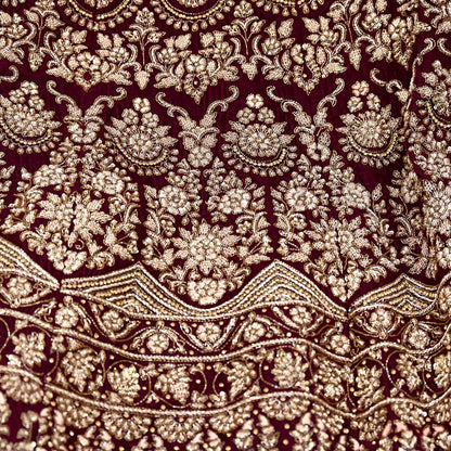 Indian party wear Beige & wine Net Velvet Hand Embroidered Semi Stitched Lehenga Set of 2pcs Bollywood style wedding wear