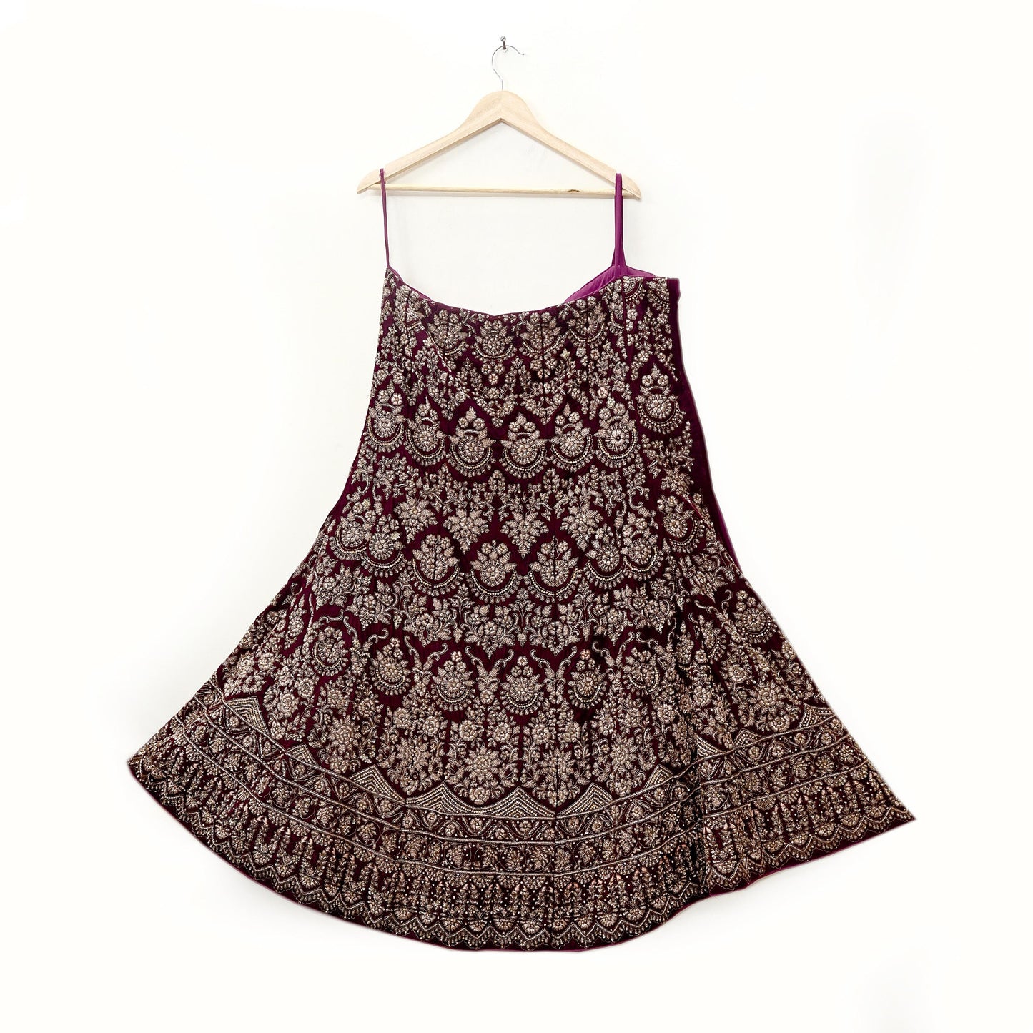 Indian Heavy wine Velvet Hand Embroidered Semi stitched Lehenga/Skirt Bridal Wear Zardozi/ Dabka Bollywood skirt Party wear