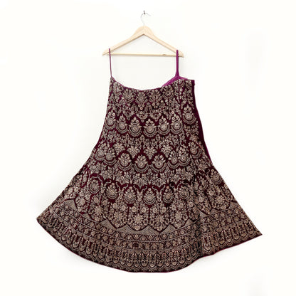 Indian Heavy wine Velvet Hand Embroidered Semi stitched Lehenga/Skirt Bridal Wear Zardozi/ Dabka Bollywood skirt Party wear