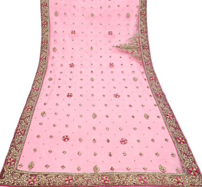 Indian party wear Pink & Peach Net Raw silk Hand Embroidered Semi Stitched Lehenga Set of 2pcs Bollywood style wedding wear