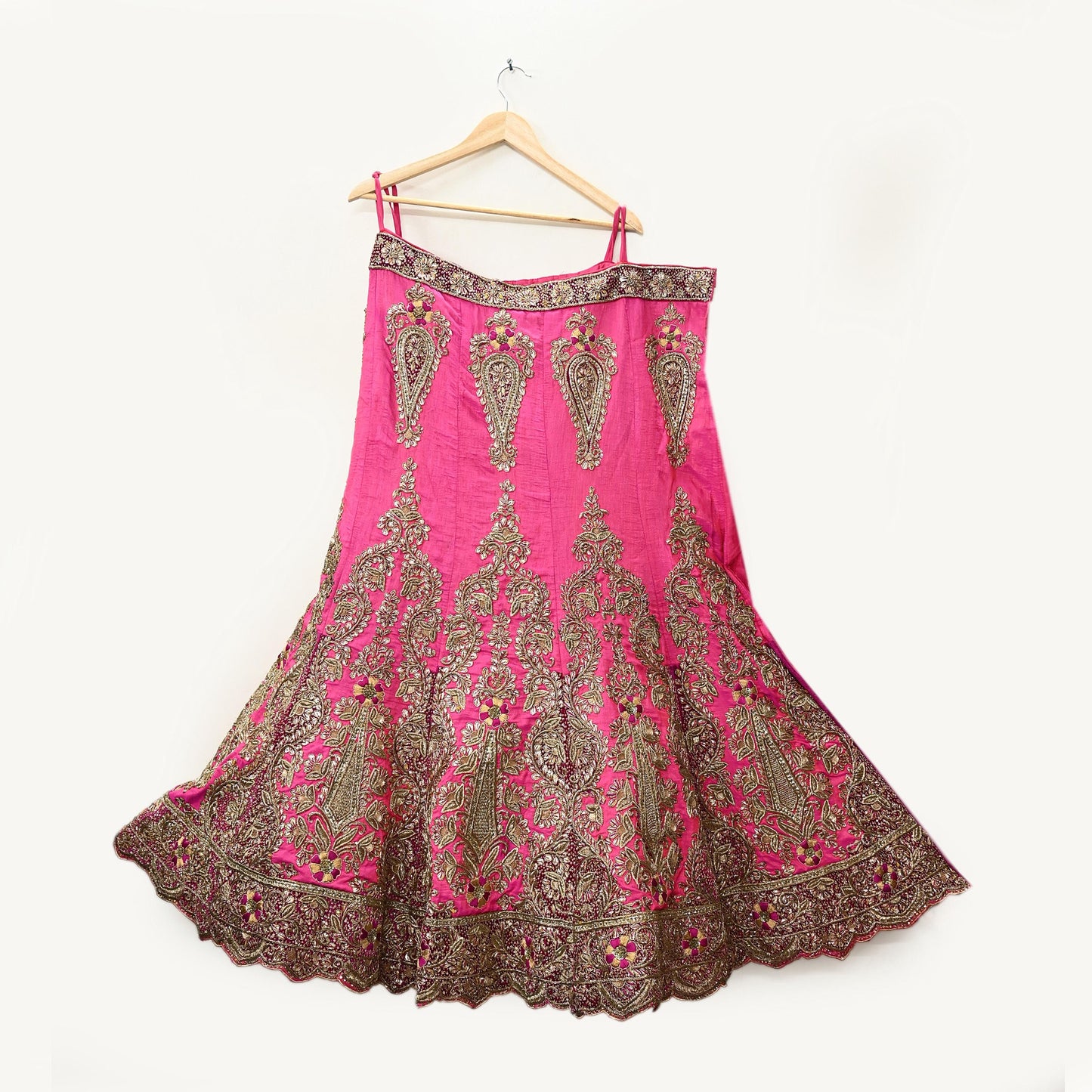 Indian Heavy Pink Hand Embroidered Semi Stitched Lehenga/Skirt Bridal Wear Zardozi/ Dabka Bollywood skirt party wear