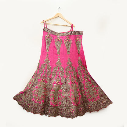 Indian Heavy Pink Hand Embroidered Semi Stitched Lehenga/Skirt Bridal Wear Zardozi/ Dabka Bollywood skirt party wear