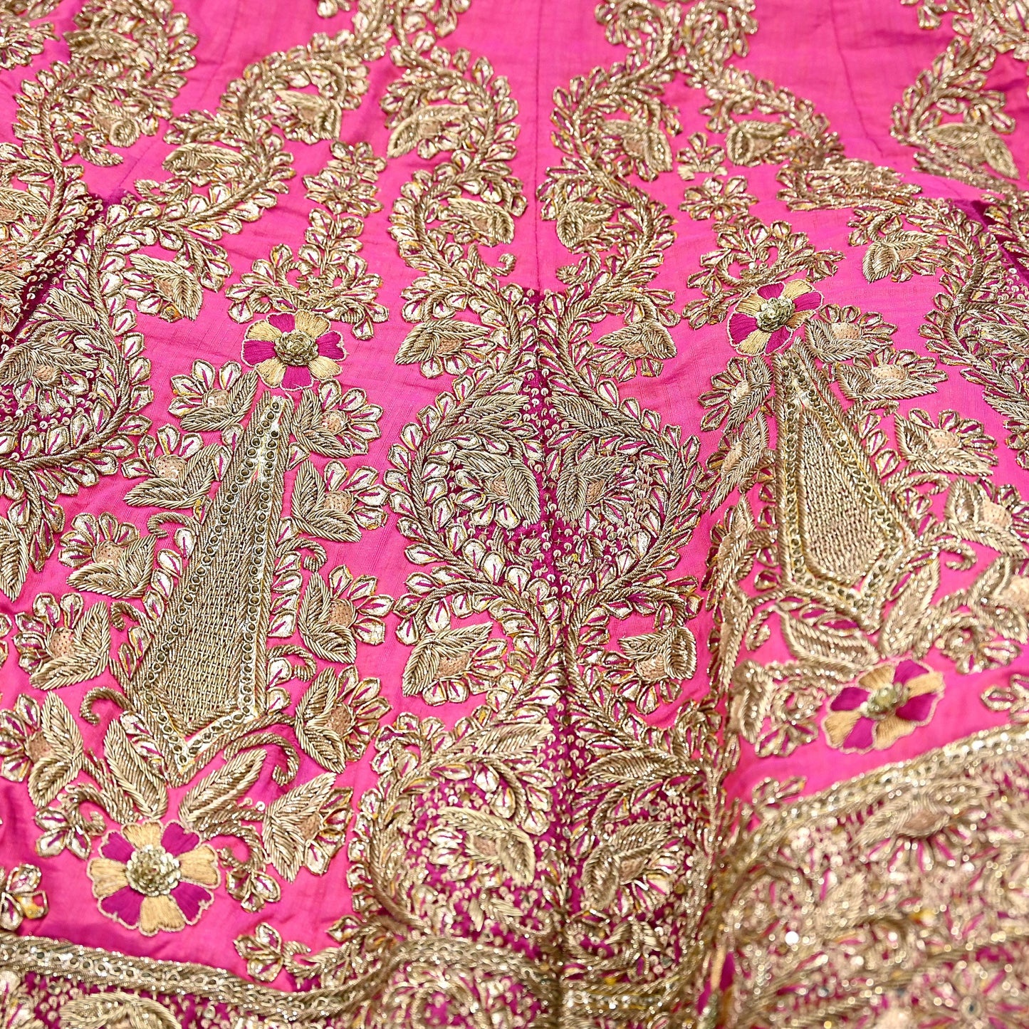 Indian Heavy Pink Hand Embroidered Semi Stitched Lehenga/Skirt Bridal Wear Zardozi/ Dabka Bollywood skirt party wear