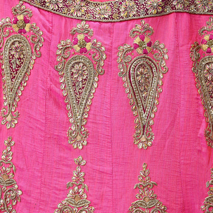 Indian Heavy Pink Hand Embroidered Semi Stitched Lehenga/Skirt Bridal Wear Zardozi/ Dabka Bollywood skirt party wear