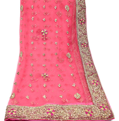 Indian Vintage Heavy Peach Dupatta Net Mesh Long Stole Hand Embroidered Scarves Golden Zardozi Dabka Zari Stole Bridal/ Wedding veil