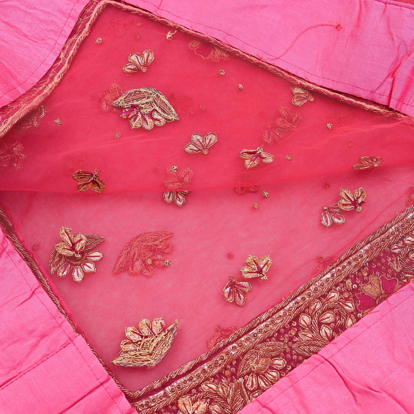 Indian Vintage Heavy Peach Dupatta Net Mesh Long Stole Hand Embroidered Scarves Golden Zardozi Dabka Zari Stole Bridal/ Wedding veil