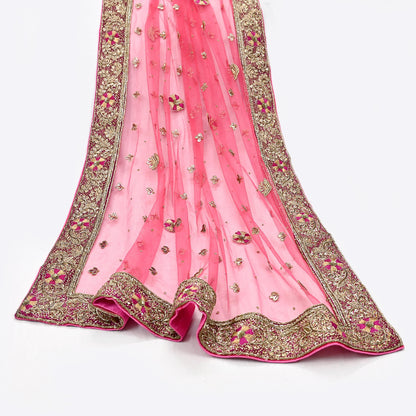 Indian Vintage Heavy Peach Dupatta Net Mesh Long Stole Hand Embroidered Scarves Golden Zardozi Dabka Zari Stole Bridal/ Wedding veil