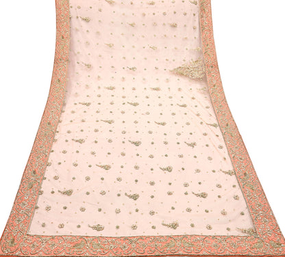 Indian party wear Peach Net Raw silk Hand Embroidered Semi Stitched Lehenga Set of 2pcs Bollywood style wedding wear