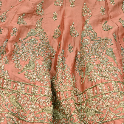 Indian Heavy Peach Hand Embroidered Semi Stitched Lehenga/Skirt Bridal Wear Zardozi/ Dabka Bollywood skirt party wear