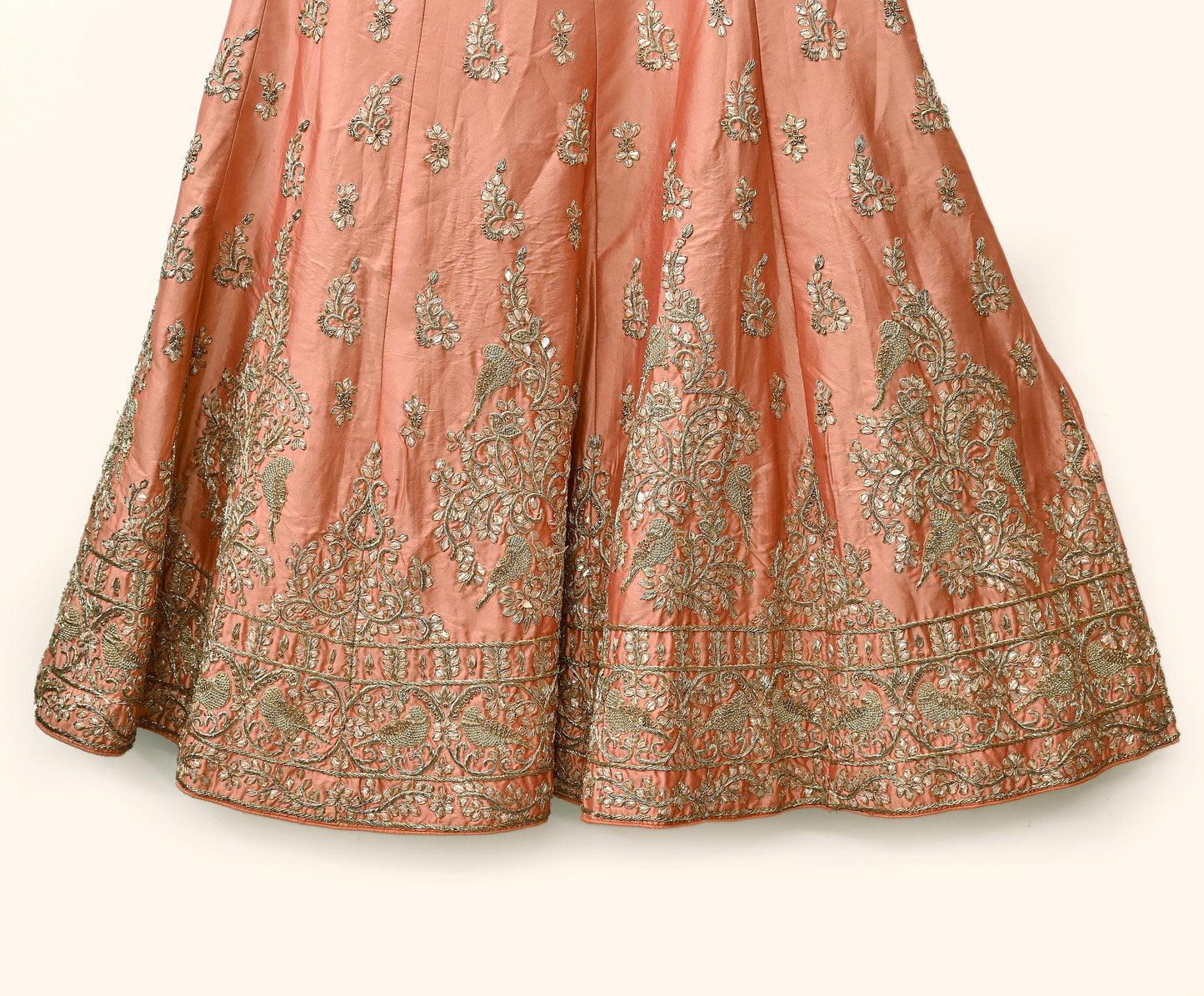 Indian Heavy Peach Hand Embroidered Semi Stitched Lehenga/Skirt Bridal Wear Zardozi/ Dabka Bollywood skirt party wear