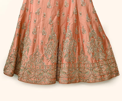 Indian Heavy Peach Hand Embroidered Semi Stitched Lehenga/Skirt Bridal Wear Zardozi/ Dabka Bollywood skirt party wear