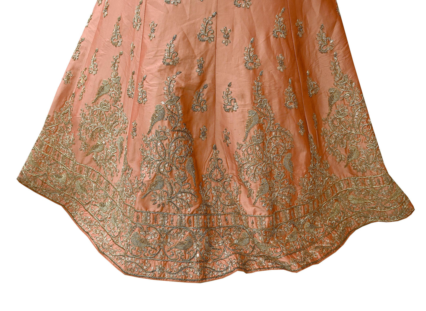 Indian Heavy Peach Hand Embroidered Semi Stitched Lehenga/Skirt Bridal Wear Zardozi/ Dabka Bollywood skirt party wear