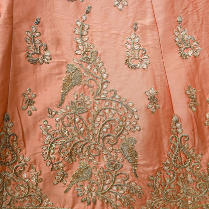 Indian Heavy Peach Hand Embroidered Semi Stitched Lehenga/Skirt Bridal Wear Zardozi/ Dabka Bollywood skirt party wear