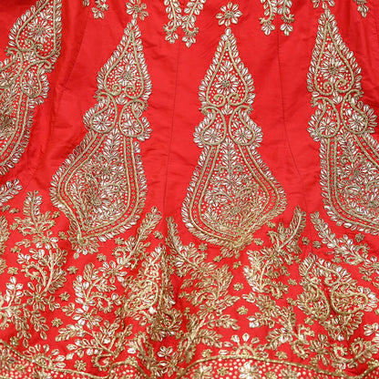 Indian Heavy Red Hand Embroidered Semi Stitched Lehenga/Skirt Bridal Wear Zardozi/ Dabka Bollywood skirt party wear