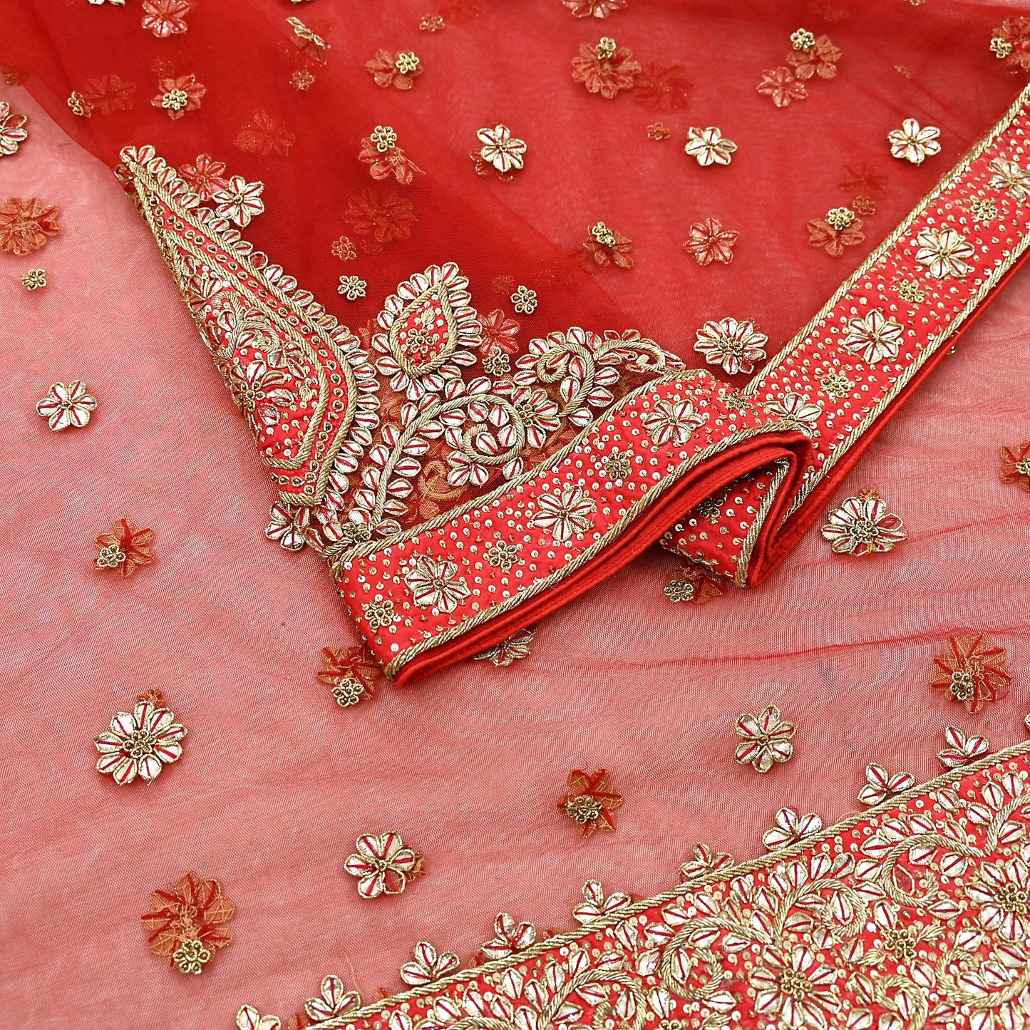 Indian Vintage Heavy Red Dupatta Net Mesh Long Stole Hand Embroidered Scarves Golden Zardozi Dabka Zari Stole Bridal/ Wedding veil