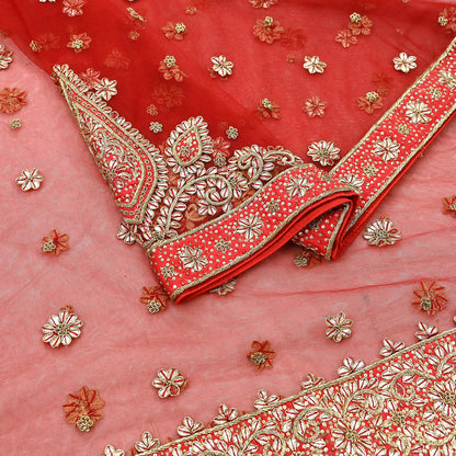 Indian Vintage Heavy Red Dupatta Net Mesh Long Stole Hand Embroidered Scarves Golden Zardozi Dabka Zari Stole Bridal/ Wedding veil