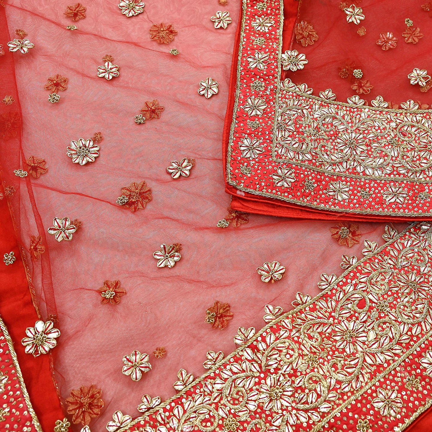 Indian Vintage Heavy Red Dupatta Net Mesh Long Stole Hand Embroidered Scarves Golden Zardozi Dabka Zari Stole Bridal/ Wedding veil