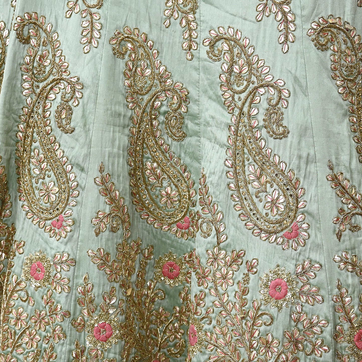 Indian party wear Pista Green & Pink Net Raw silk Hand Embroidered Semi Stitched Lehenga Set of 2pcs Bollywood style wedding wear